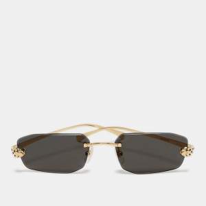Pre Owned Cartier Black/Gold Tone Panthere De Cartier Rectangle Sunglasses