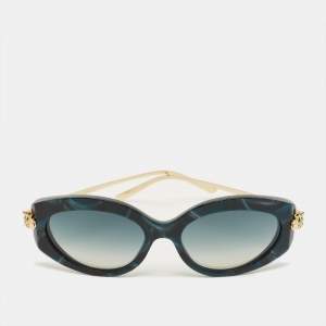 Pre Owned Cartier Teal/Gold Tone Gradient CT0213S Panthere Cat Eye Sunglasses
