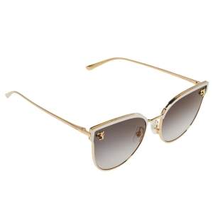 Pre Owned Cartier Brushed Platinum Tone/ Grey Gradient Panthère de Cartier Cat Eye Sunglasses 