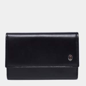 Pre Owned محفظة كارتييه 6 حلقات سي ديكور جلد أسود