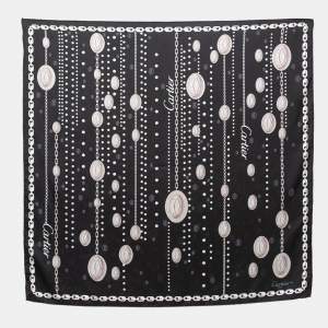Pre Owned Cartier Black Chain Print Silk Scarf