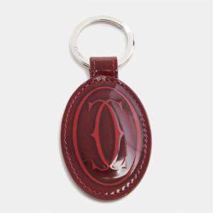 Pre Owned Cartier Dark Red Leather Must de Cartier Key Chain