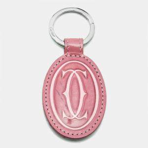Pre Owned Cartier Pink Glossy Leather Must de Cartier Key Ring