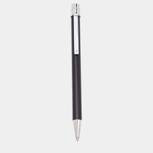 Pre Owned Cartier Santos Black Lacquer Silver Tone Ballpoint Pen