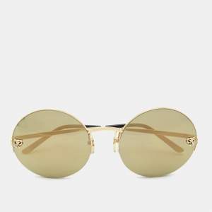 Cartier Gold Mirrored Panthere De Cartier Round Sunglasses