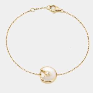 Pre Owned Cartier Amulette De Cartier Mother of Pearl Diamond 18k Yellow Gold Bracelet