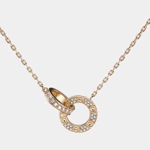Pre Owned Cartier Love Interlocking Diamonds 18k Rose Gold Necklace