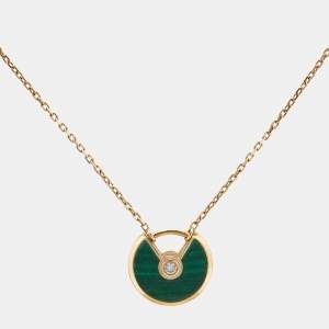 Cartier Amulette De Cartier Malachite Diamond 18k Rose Gold XS Model Necklace