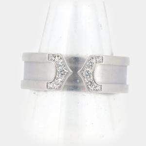 Pre Owned Cartier 18K White Gold and Diamond Double C de Cartier Band Ring EU 49