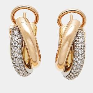 Cartier Trinity Semi Paved Diamonds 18k Three Tone  Gold  Earrings
