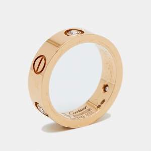 Cartier Love 3 Diamond 18K Rose Gold Band Ring Size 53