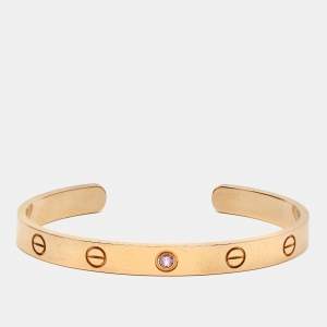 Pre Owned Cartier Love Pink Sapphire 18k Rose Gold Open Cuff Bracelet 17