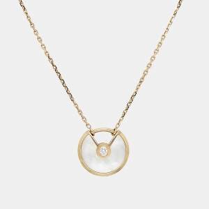 Pre Owned Cartier Amulette De Cartier Mother of Pearl Diamond 18k Yellow Gold XS Model Necklace