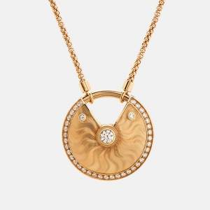 Cartier Amulette De Cartier Diamond 18k Rose Gold Guilloche Large Model Necklace