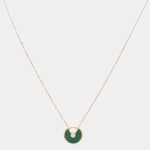Pre Owned Cartier Amulette De Cartier Diamond Malachite 18k Rose Gold XS Motif Necklace