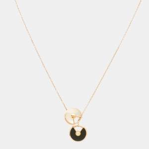 Pre Owned Cartier Amulette de Cartier Mother of Pearl Onyx Diamond 18k Rose Gold XS Motif Necklace