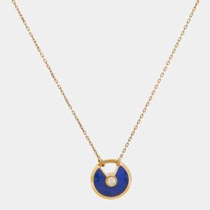 Cartier Amulette De Cartier Lapis Lazuli Diamond 18k Yellow Gold Small Model Necklace