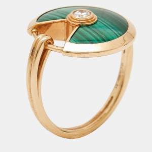 Cartier Amulette De Cartier Malachite Diamond 18k Rose Gold Ring Size 51