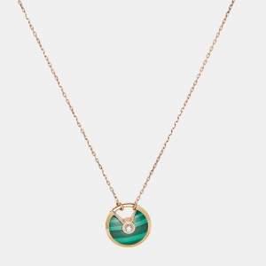 Cartier Amulette De Cartier Malachite Diamonds 18k Rose Gold Small Model Necklaces
