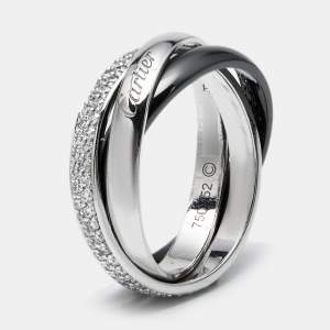 Cartier Trinity Diamond 18K White Ceramic Rolling Ring Size 52