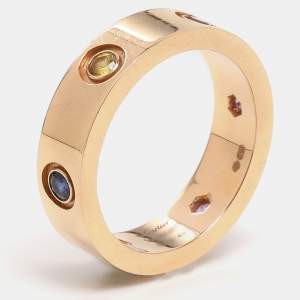 Pre Owned Cartier 18K Yellow Gold and 6 Stone Love Band Ring EU 56