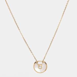 Pre Owned Cartier Amulette De Cartier Mother of Pearl Diamond 18k Yellow Gold XS Model Necklace