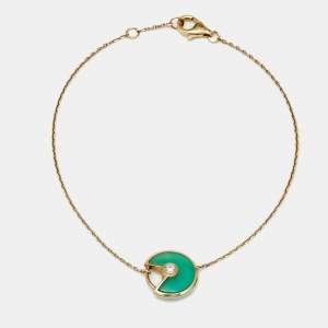 Cartier Amulette De Cartier Chrysoprase Diamond 18k Yellow Gold XS Model Bracelet 