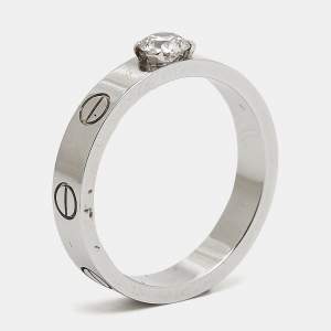 Cartier Love Solitaire Diamond 18k White Gold Ring Size 51