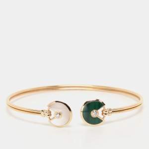 Cartier Amulette De Cartier Malachite White Mother Of Pearl & Diamond 18k Rose Gold Open Bracelet 17cm