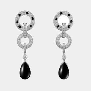 Cartier 18K White Gold and Diamond and Black Onyx Panthere De Cartier Earrings