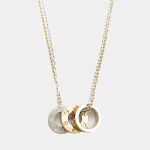 Cartier 18K White Pink Gold Diamond Love Three Hoop Necklace