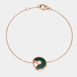 Cartier Amulette De Cartier Malachite Diamond 18k Rose Gold XS Model Bracelet 