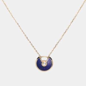 Cartier Amulette De Cartier Diamond Lapis Lazuli 18k Yellow Gold XS Model Pendant Necklace
