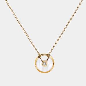 Cartier Amulette De Cartier Mother of Pearl Diamond 18k Yellow Gold Small Model Necklace