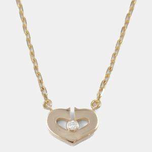 Cartier 18K Pink Gold C Heart Diamond Pendant Necklace   