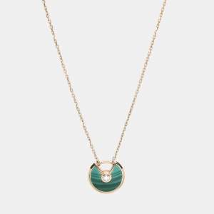 Cartier Amulette De Cartier Malachite Diamond 18k Rose Gold XS Model Necklace