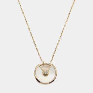 Cartier 18K Yellow Gold & Mother of Pearl Diamond Mother of Pearl Amulette de Necklace