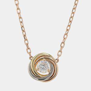 Cartier Trinity 18K Yellow, Rose, White Gold and Diamond Pendant Necklace