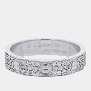 Cartier Love 18K White Gold and Diamond Band Ring EU 50