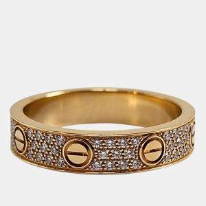 Cartier Love Paved Diamond and 18K Yellow Gold Band Ring EU 50
