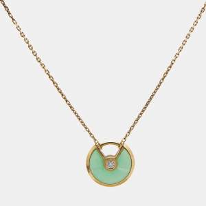 Cartier Amulette De Cartier Diamond Chrysophase 18k Yellow Gold Necklace