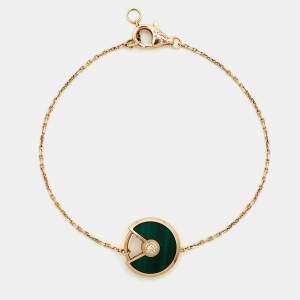 Pre Owned Cartier Amulette De Cartier Malachite Diamond 18k Yellow Gold XS Model Bracelet