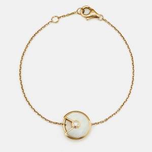Pre Owned Cartier Amulette De Cartier Mother of Pearl Diamond 18k Yellow Gold XS Model Bracelet