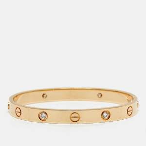 Pre Owned Cartier Love 4 Diamonds 18k Rose Gold Classic Model Bracelet 16