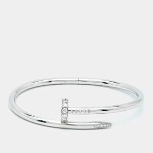 Pre Owned Cartier Juste Un Clou Diamonds 18k White Gold Classic Model Bracelet 17