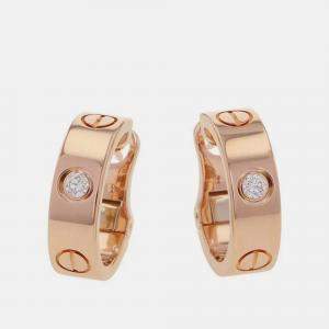 Pre Owned Cartier Love 18K Rose Gold Diamonds Hoop Earrings