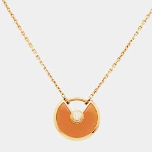 Pre Owned Cartier Amulette De Cartier Carnelian Diamond 18k Rose Gold XS Pendant Necklace