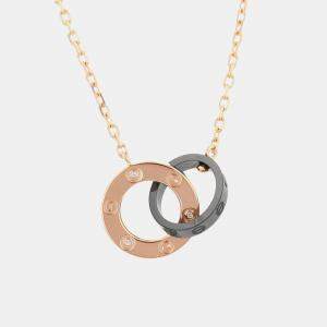 Pre Owned Cartier Love Circle Diamonds 18K Pink Gold Ceramic Necklace