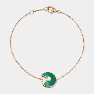 Pre Owned Cartier Amulette De Cartier Malachite Diamond 18k Rose Bracelet