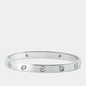 Pre Owned Cartier Love 4 Diamonds 18k White Gold Bracelet 17